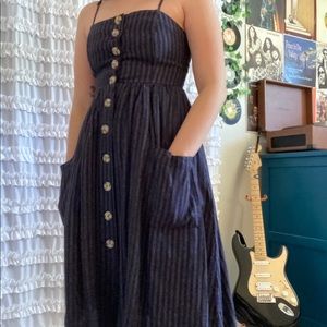 Knee-Length Navy Button-up Dress